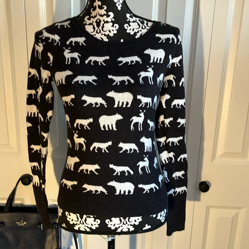 Dark gray and white fun animal print sweater.